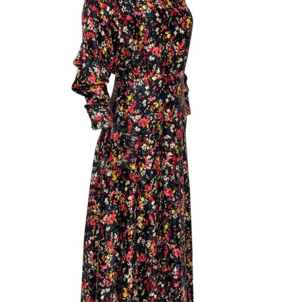 Something Navy - Black & Multicolor Floral Print Mock Neck Maxi Dress Sz M